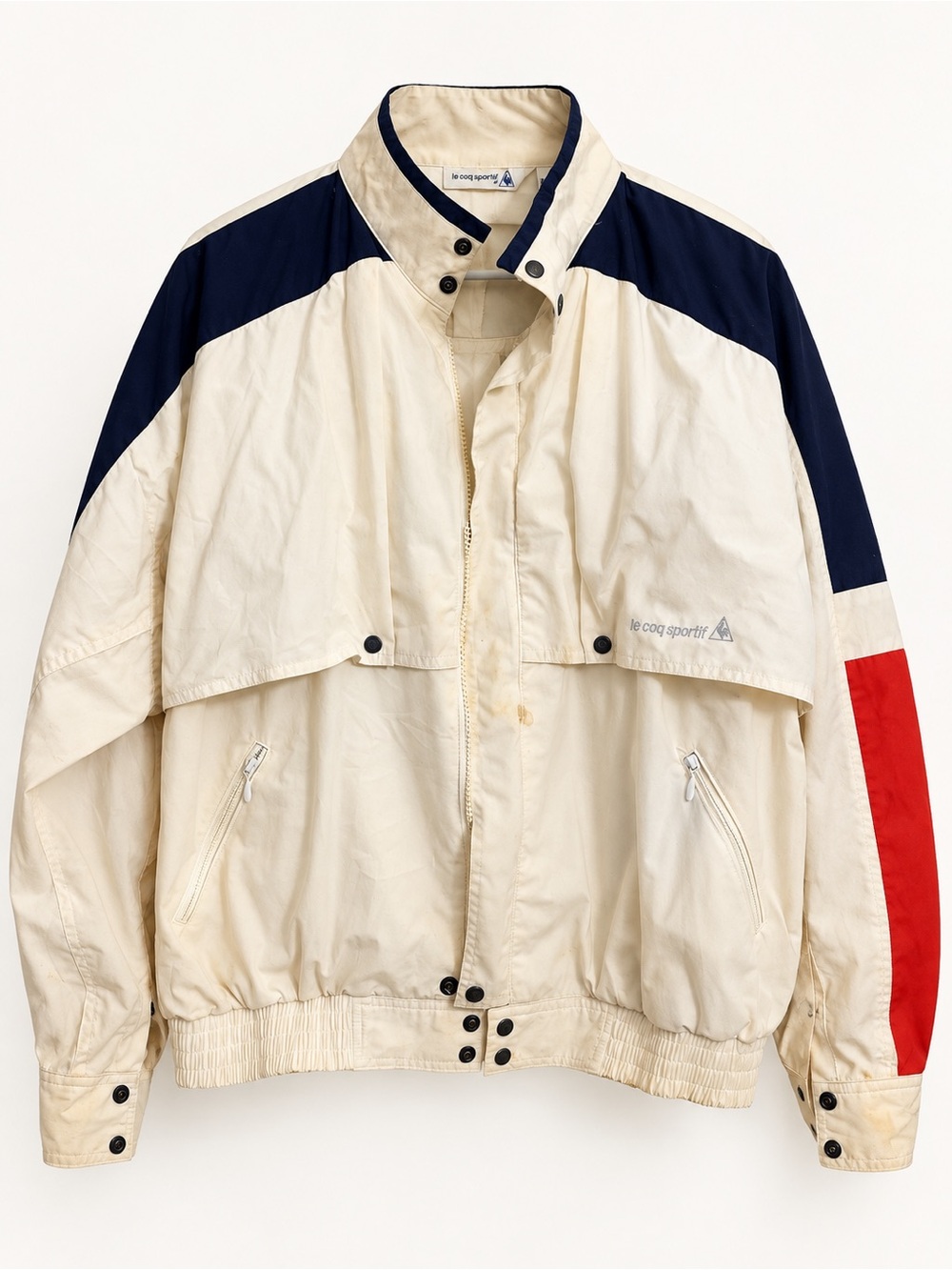 Le Coq Sportif Cream & Navy Colorblock Windbreaker Jacket Size M